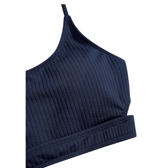 Zaful Women Navy Blue Ribbed Bikini Set Small Criss Cross Tie High Cut Swimsuit - Picture 6 of 10